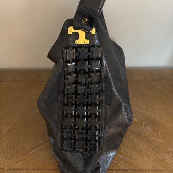 Tory Burch Large Black Glazed Leather Hobo Shoulder Handbag - Picture 4 of 9